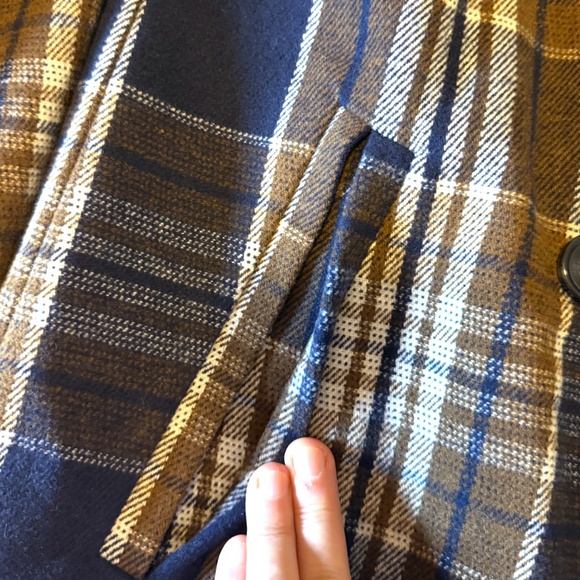 Ichi brown and blue touch of wool check plaid double breasted coat NWT - Picture 5 of 12